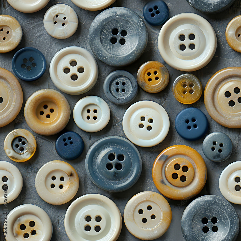 Seamless pattern of different colored buttons on gray background. Seamless pattern of different colored buttons on gray background.