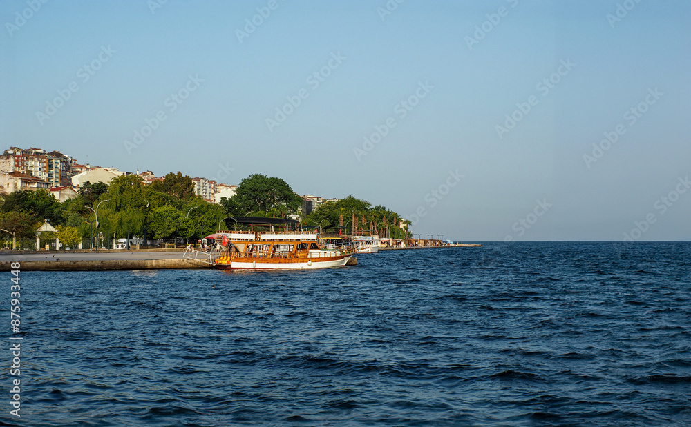 Naklejka premium Sinop city coastline and harbor in Black sea region, Turkey