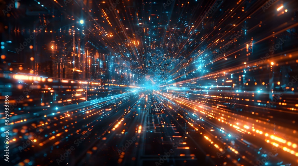 binary code blue orange technology background