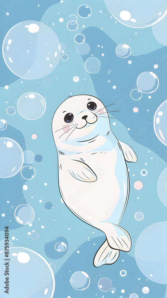 Cute seal with bubbles illustration | High Quality | Wallpaper Cute seal with bubbles illustration | High Quality | Wallpaper