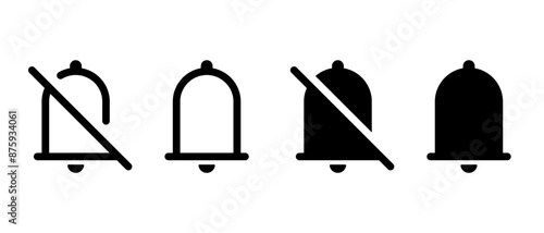 Mute and unmute notification bell icon set. Incoming inbox message concept