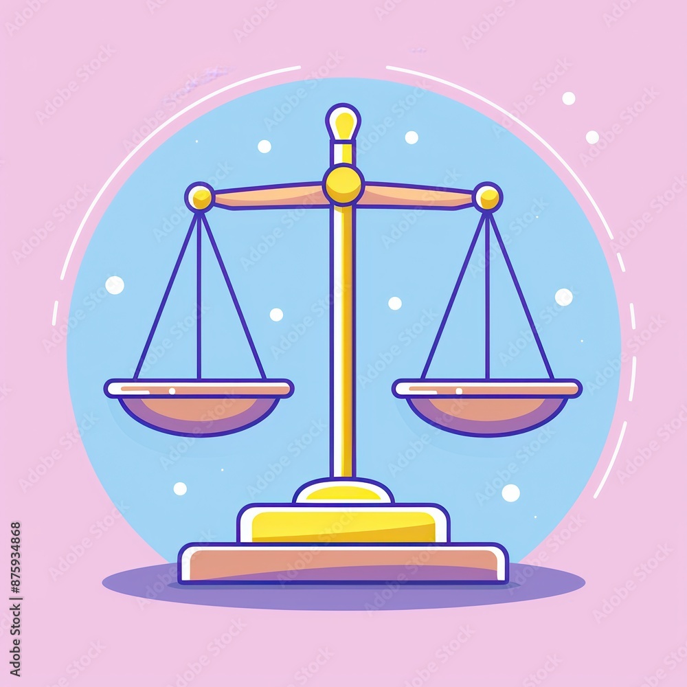 Illustration of a balanced scale on a pastel background symbolizing justice and equilibrium. Ideal for concepts of law and fairness. Illustration of a balanced scale on a pastel background symbolizing justice and equilibrium. Ideal for concepts of law and fairness.