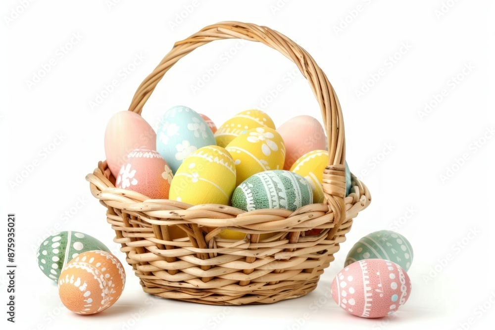 Colorful Easter Eggs in Wicker Basket Colorful Easter Eggs in Wicker Basket