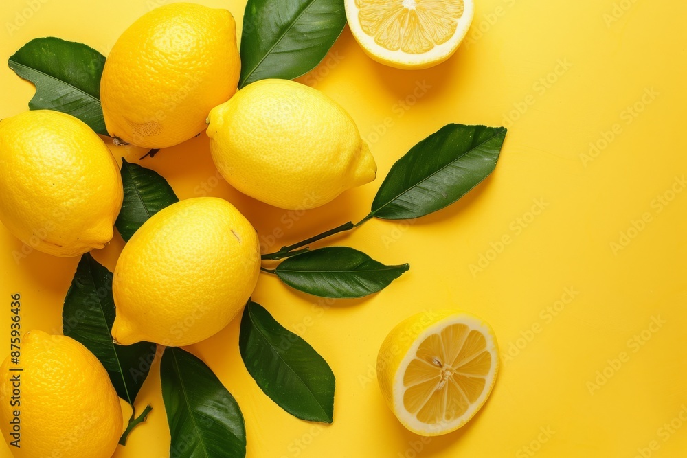 Fresh Lemons on Yellow: Vibrant Citrus Delight Fresh Lemons on Yellow: Vibrant Citrus Delight