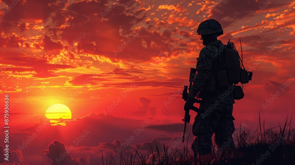 Silhouette of Soldier on the United States flag