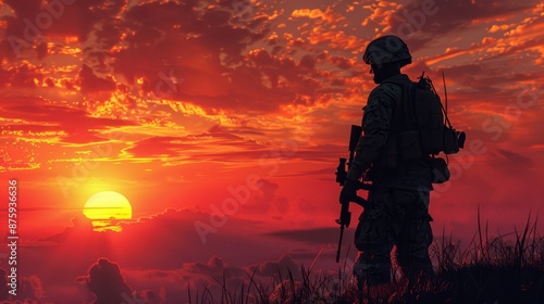 Obraz na płótnie Silhouette of Soldier on the United States flag w salonie