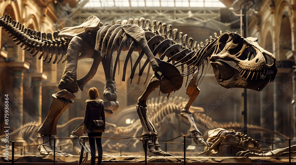 Obraz premium Studying a dinosaur skeleton in a bone museum very detailed and realistic shape