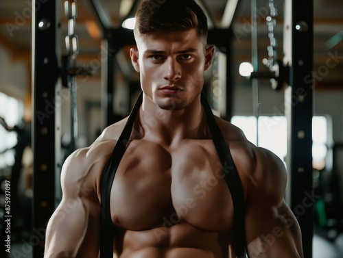 A muscular man in the gym.