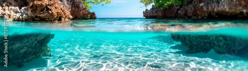 Underwater View of Tropical Beach with Crystal Clear Water.