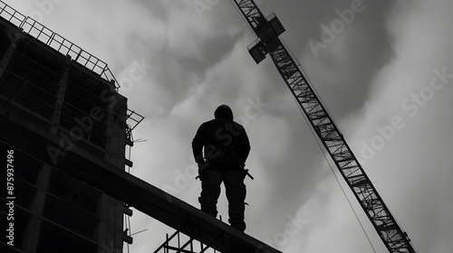 A man is working on a scaffold on a cloudy day