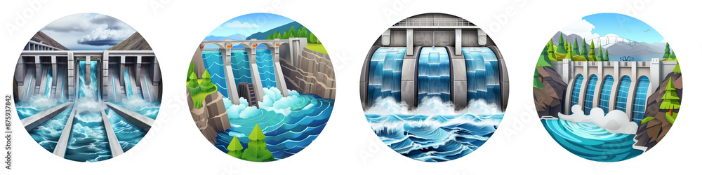 Naklejka premium Hydroelectric Power clipart collection, symbol, logos, icons isolated on transparent background