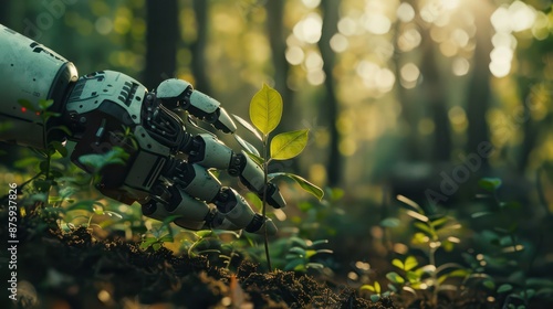 Obraz na płótnie robot arm gently holds a sapling w salonie