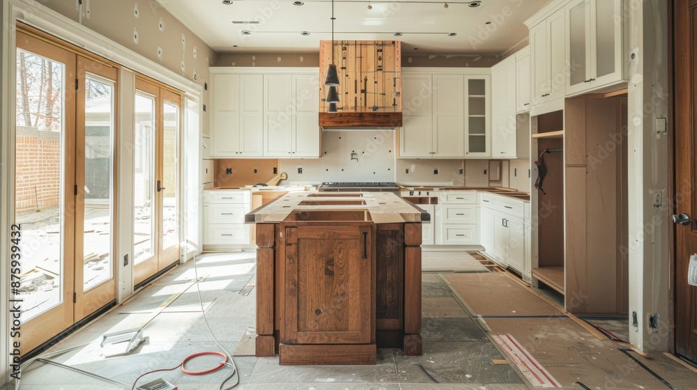 construction of interior kitchen renovation