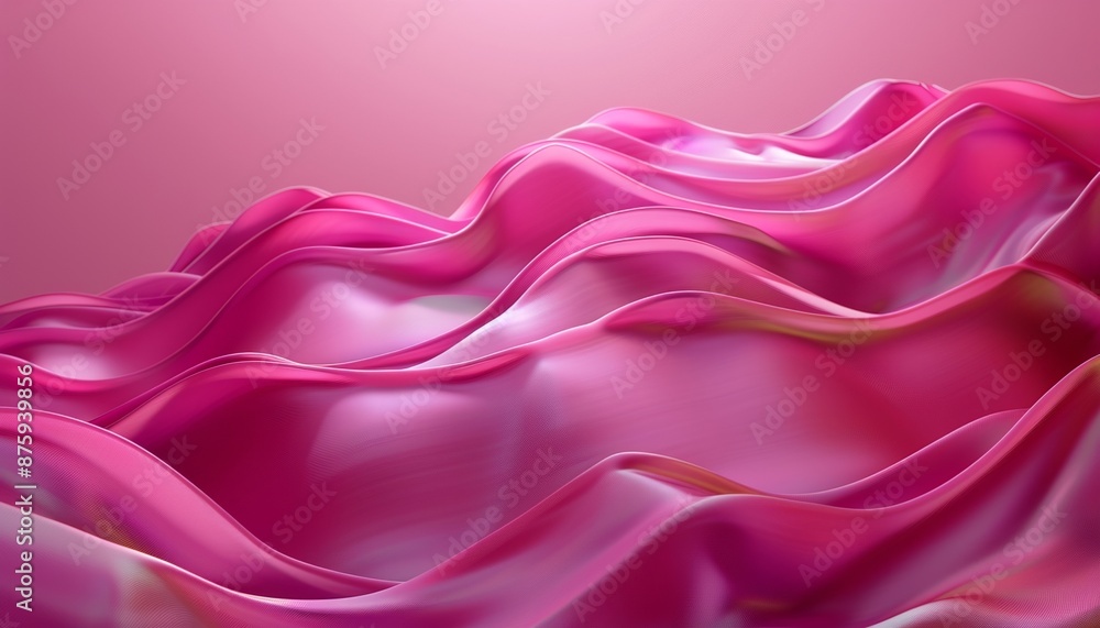 Fototapeta premium Surreal Pink Waves of Abstract Smooth Lines Under Lighting, Magenta Background, Copy Space