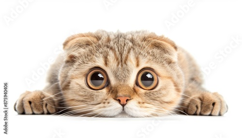 Wallpaper Mural Funny Surprised Young Cat with Big Eyes Close-Up, Isolated on White Background, Scottish Fold Breed Torontodigital.ca
