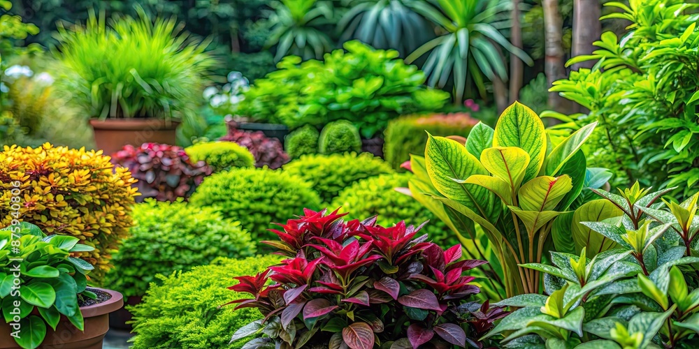 Fototapeta premium Vibrant green plants adding a pop of color to the garden , lush, vibrant, green, plants, garden, background, nature, growth