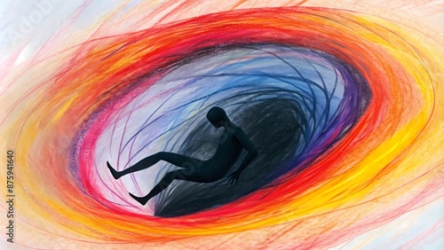 Anxiety concept illustration. Silhouette of a man falling into a Black Hole