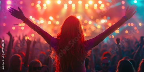 Woman Enjoying Concert In Crowd