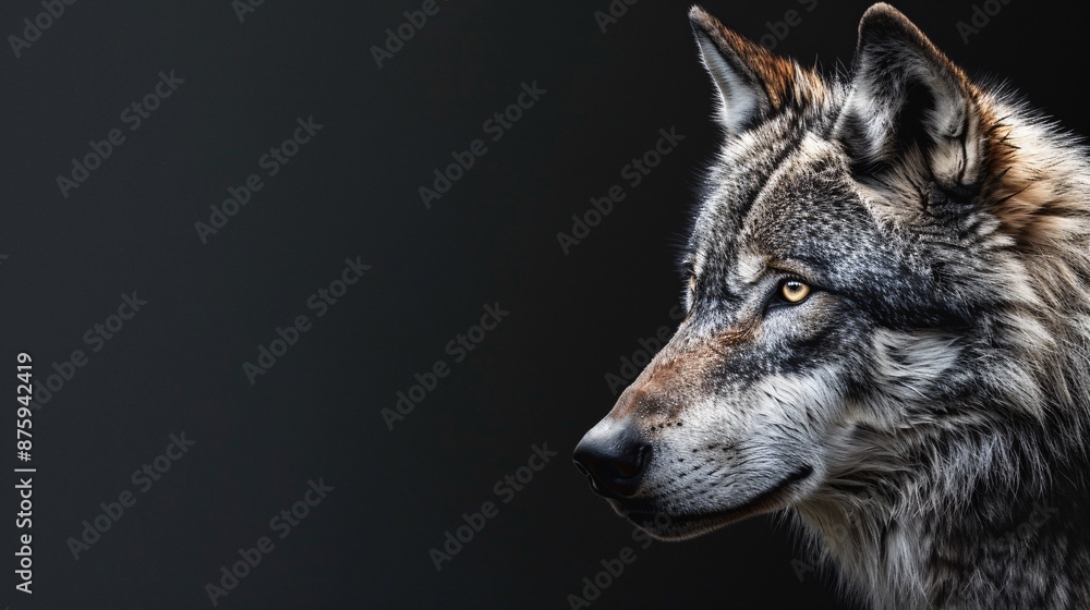 Obraz premium Grey wolf with intense eyes in a close-up shot.