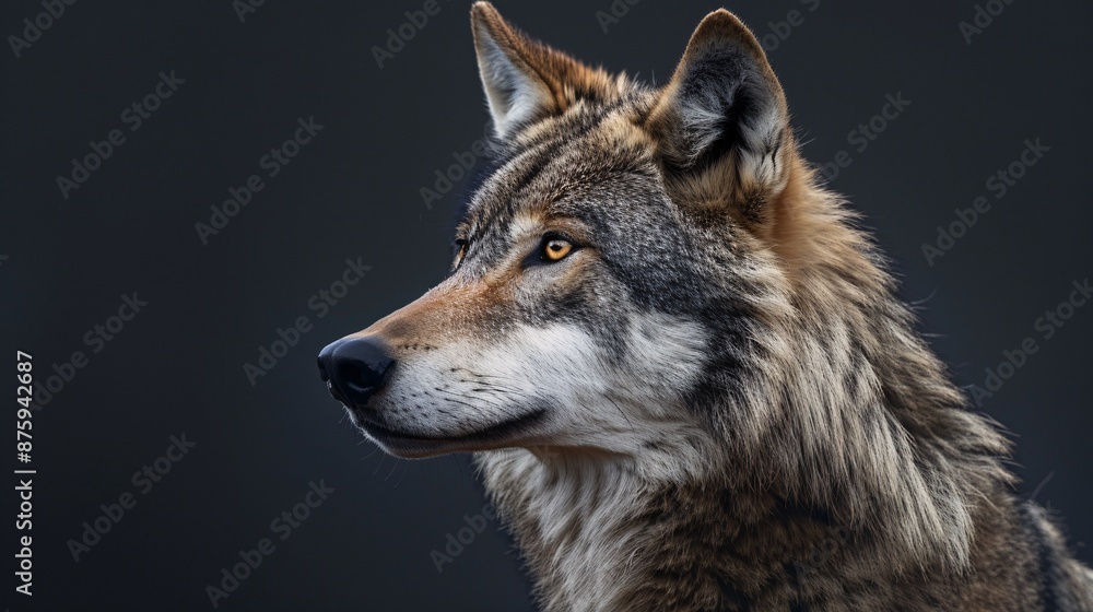 Fototapeta premium Close-up view of a grey wolf's face and fur.