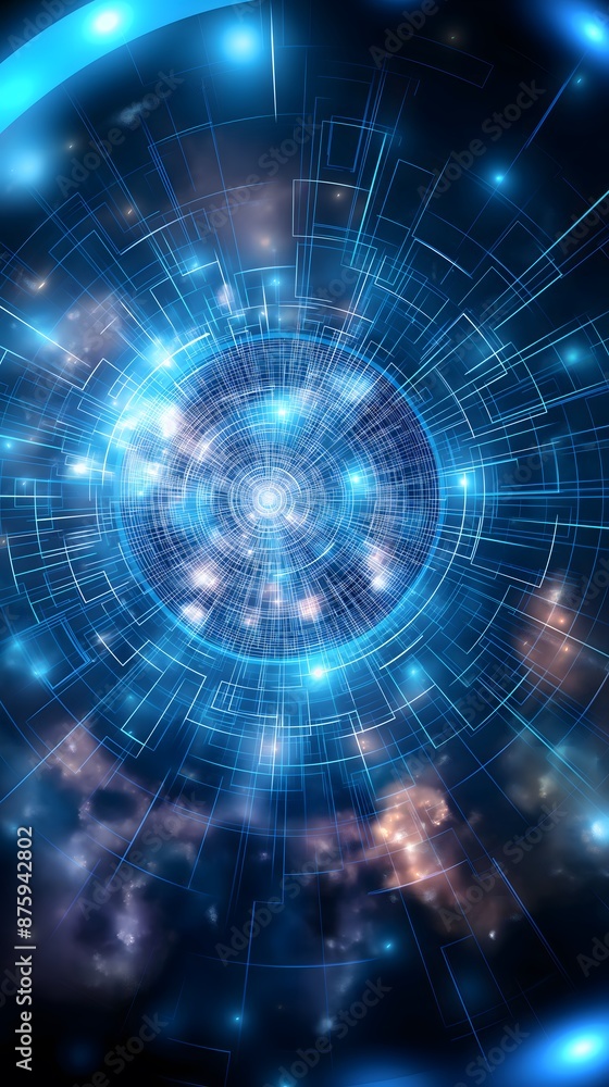 laser beams, glowing halos, and dynamic digital flows against a high-tech backdrop that pulsates with energy and light.