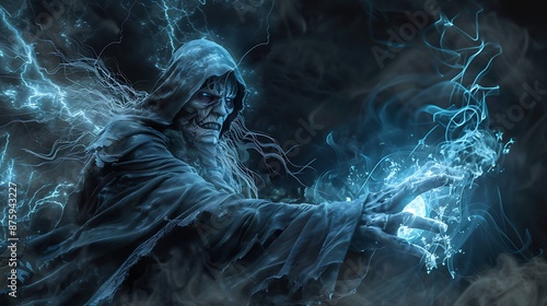 Obraz na płótnie The enraged sorcerer of evil spirits casts a spell very detailed and realistic shape w salonie