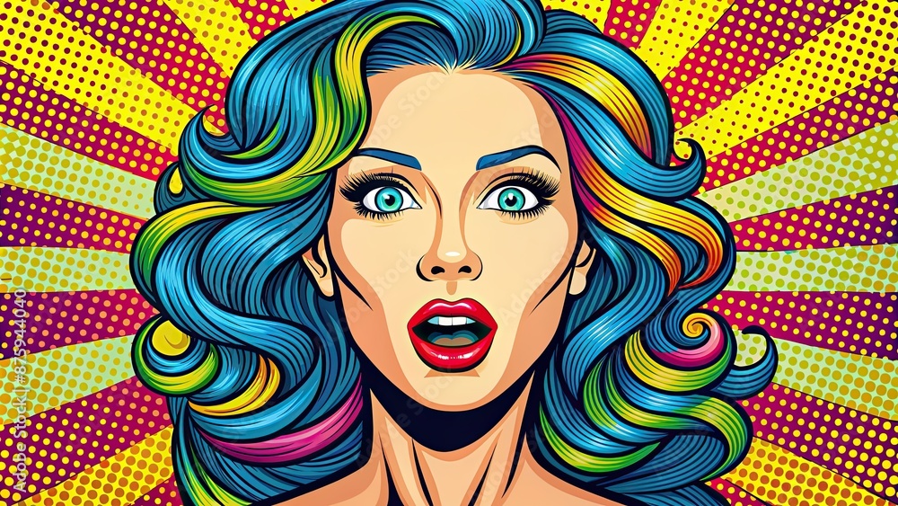 Vibrant and eye-catching pop art of a woman with expressive emotions , colorful, retro, modern, funky, trendy Vibrant and eye-catching pop art of a woman with expressive emotions , colorful, retro, modern, funky, trendy