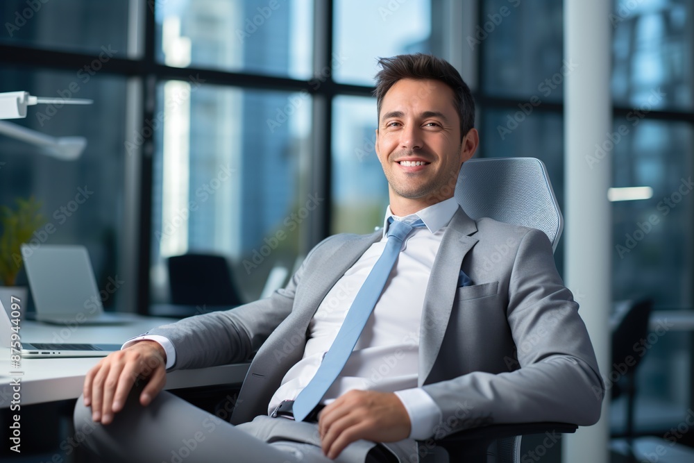 Fototapeta premium A mature adult businessman relaxes in his desk at office.