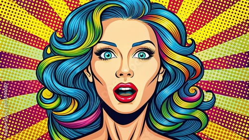 Vibrant and eye-catching pop art of a woman with expressive emotions , colorful, retro, modern, funky, trendy