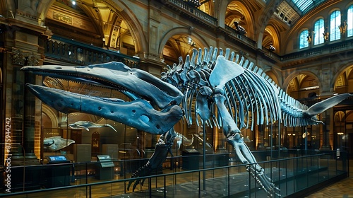 The hope blue whale skeleton is housed in the natural history museum very detailed and realistic shape