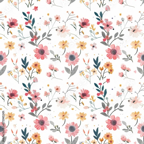 Seamless pattern of a drawn wild flowers. Nice vintage pattern with white background