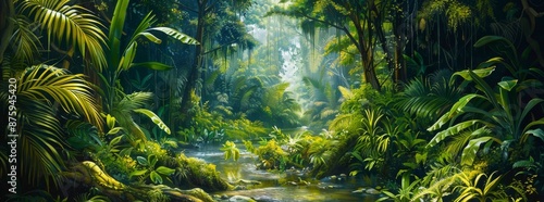 A lush jungle with a river running through it generated by AI