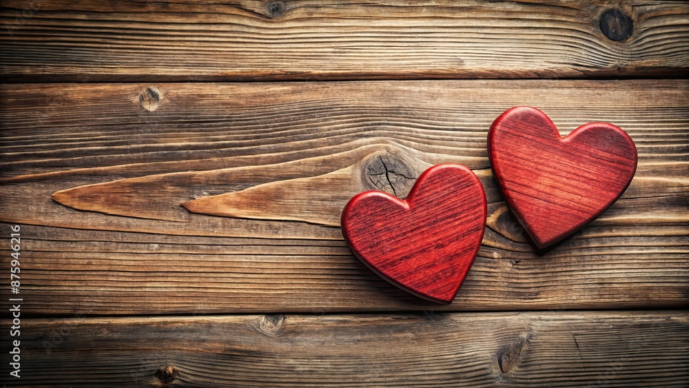 Two heart shapes placed on a rustic wooden table , love, romance, valentine's day, affection, relationship, passion Two heart shapes placed on a rustic wooden table , love, romance, valentine's day, affection, relationship, passion