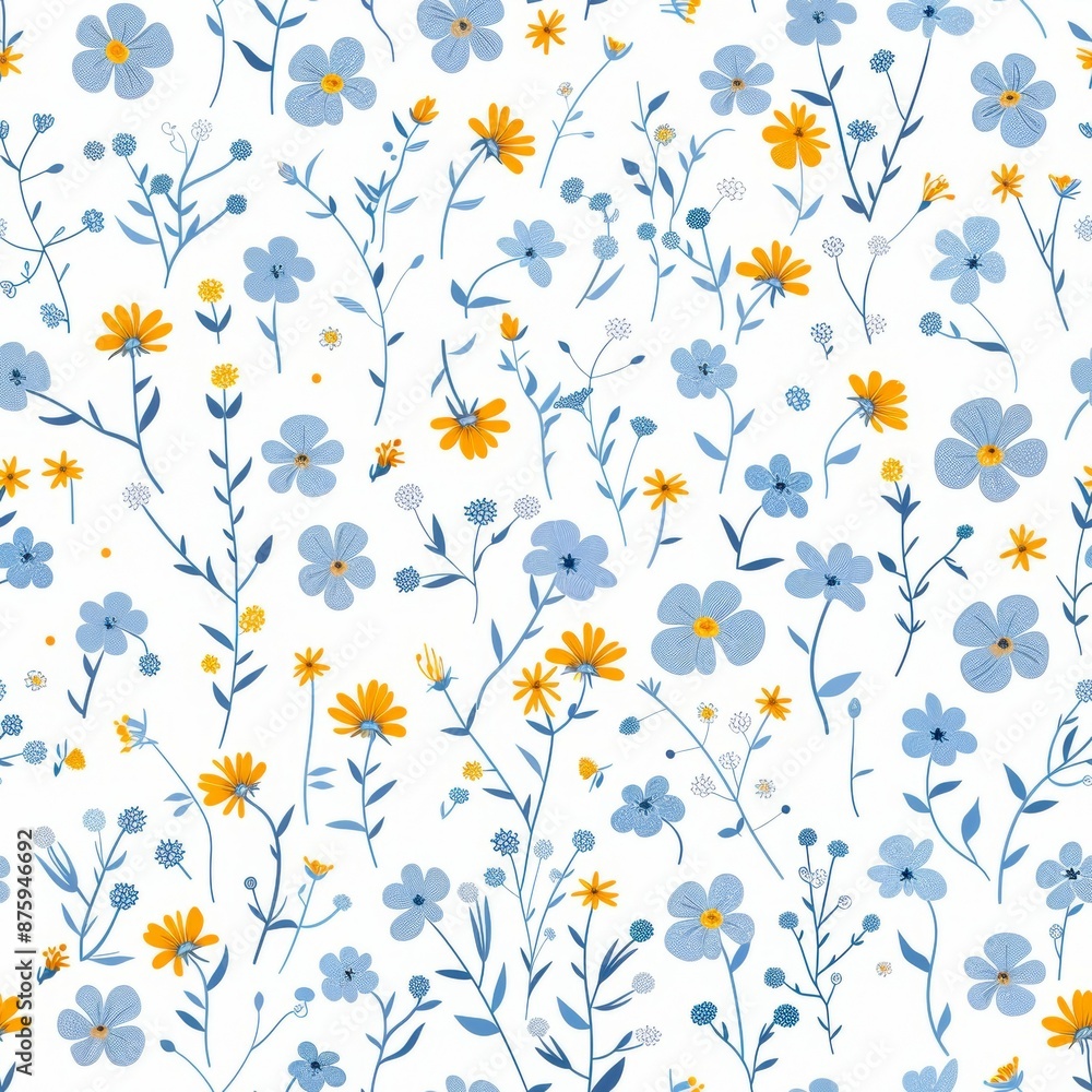 Seamless pattern of a drawn wild flowers. Nice vintage pattern with white background Seamless pattern of a drawn wild flowers. Nice vintage pattern with white background