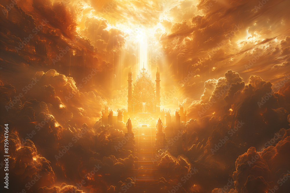 Golden light shone on the throne surrounded by clouds Golden light shone on the throne surrounded by clouds