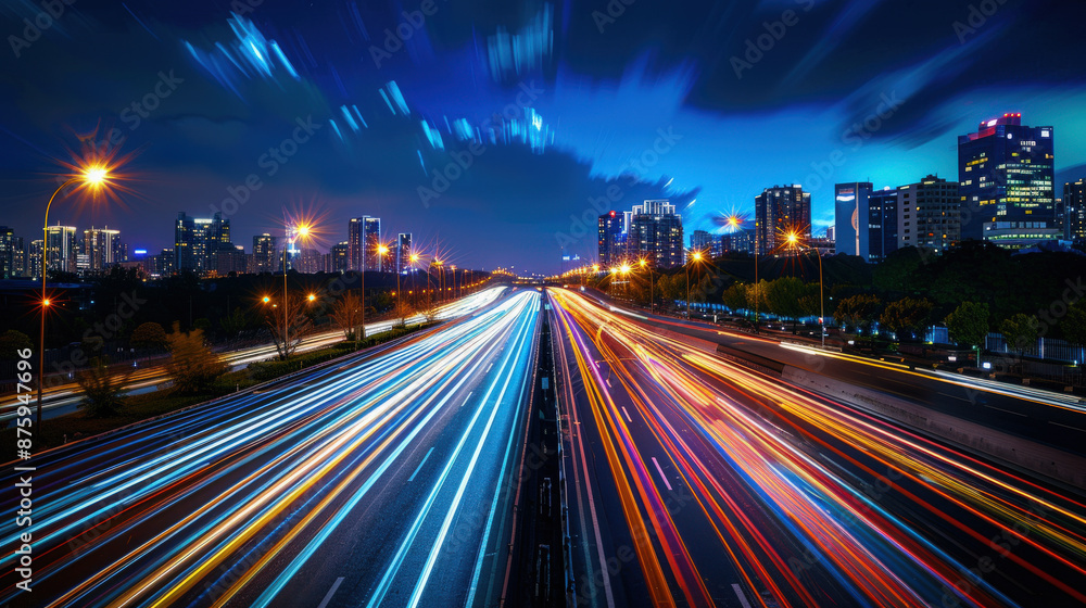 Fototapeta premium City Night Lights Long Exposure 