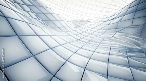 Abstract White Tiled Wall with Wavy Lines