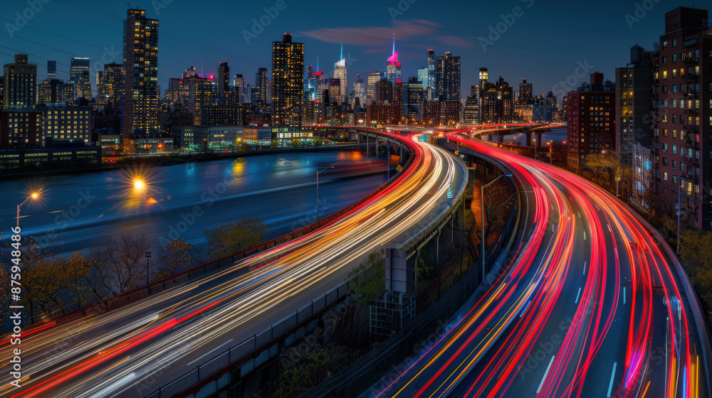 Fototapeta premium New York City Night Traffic Time-lapse