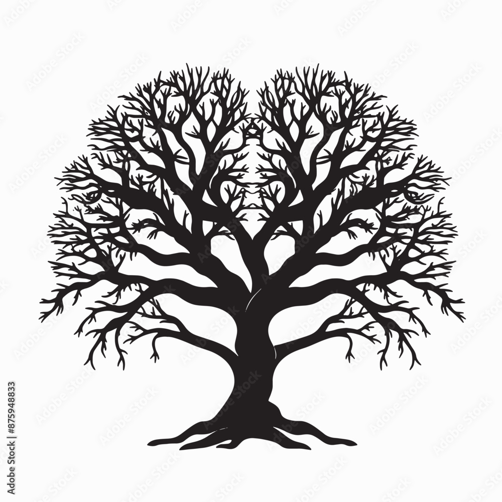 Black silhouette of a banyan isolate which background Black silhouette of a banyan isolate which background