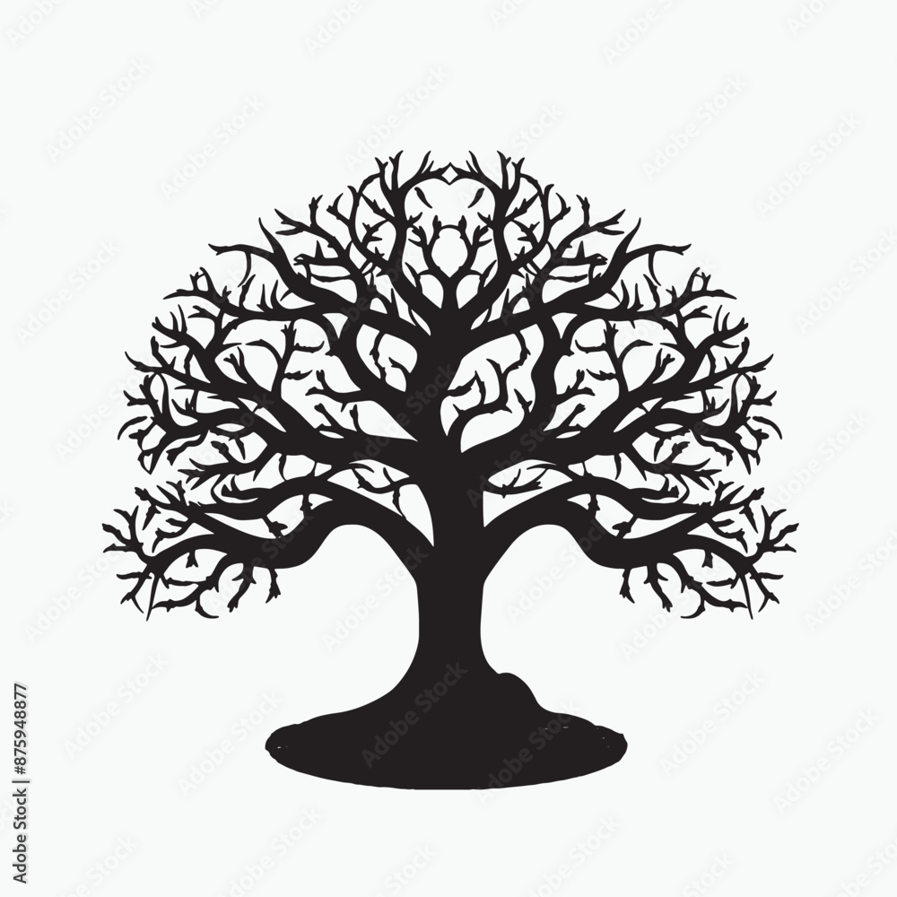 Obraz premium Black silhouette of a banyan isolate which background
