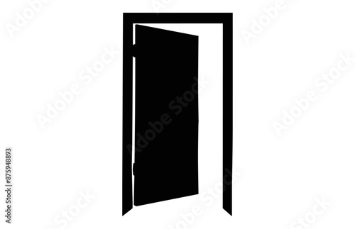 Open Door Silhouette Clipart, Opening Door Vector black Silhouette