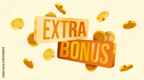 Extra bonus. Falling golden coins. Cashback or prize concept.