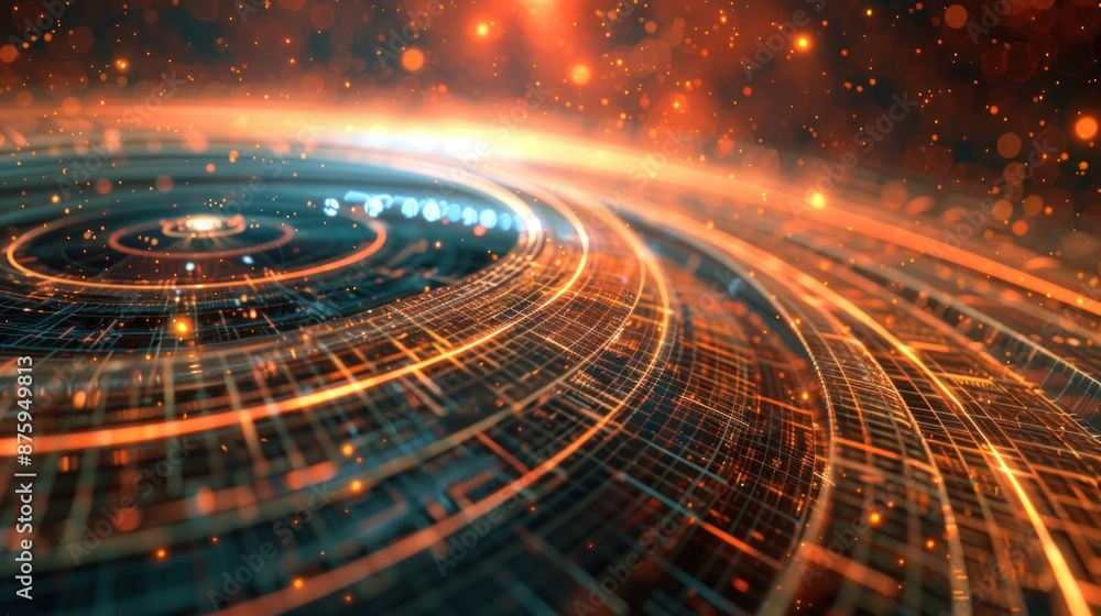 Abstract Futuristic Digital Design with Orange Glow and Grid Abstract Futuristic Digital Design with Orange Glow and Grid