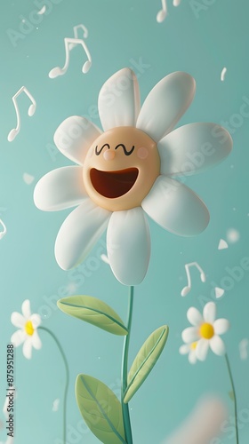 3D illustration of a happy flower with petals and leaves