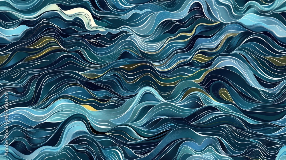 Obraz premium Abstract Blue and Gold Wavy Pattern