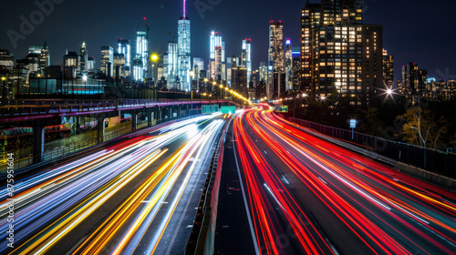 Vibrant City Nightscape with Light Trails 