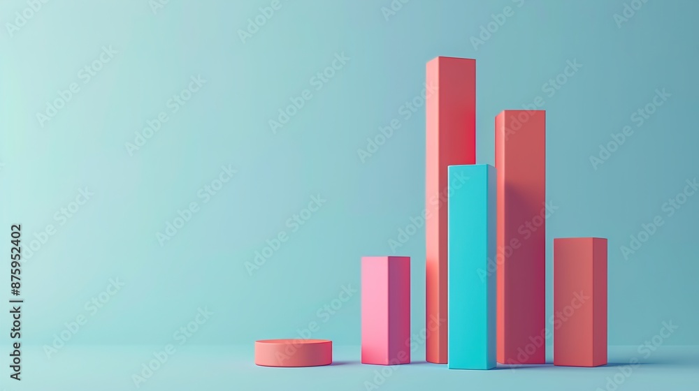 Modern 3D Bar Graphs Visualization on Minimalist Background for Infographics Design with Space for Text Copy Modern 3D Bar Graphs Visualization on Minimalist Background for Infographics Design with Space for Text Copy