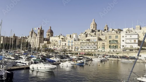 Move through three cities harbor birgu with sailboats, Malta photo