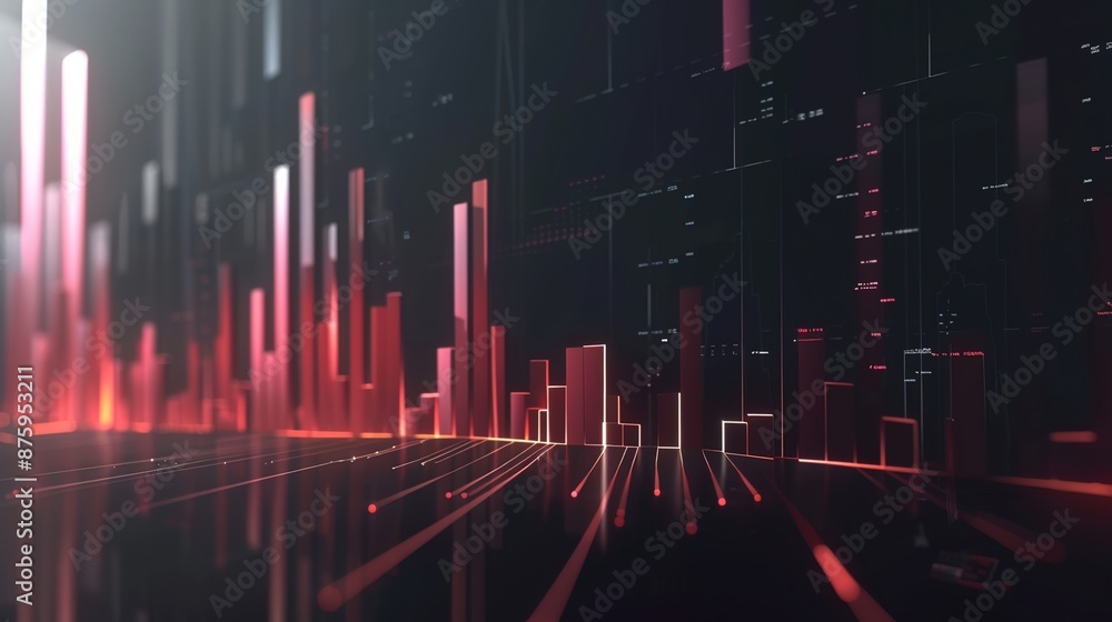 Dynamic 3D Statistical Charts on Dark Background with Copy Space Dynamic 3D Statistical Charts on Dark Background with Copy Space