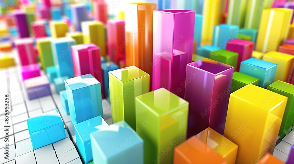 Vibrant 3D Data Graphs on White Background with Copy Space for Text Vibrant 3D Data Graphs on White Background with Copy Space for Text